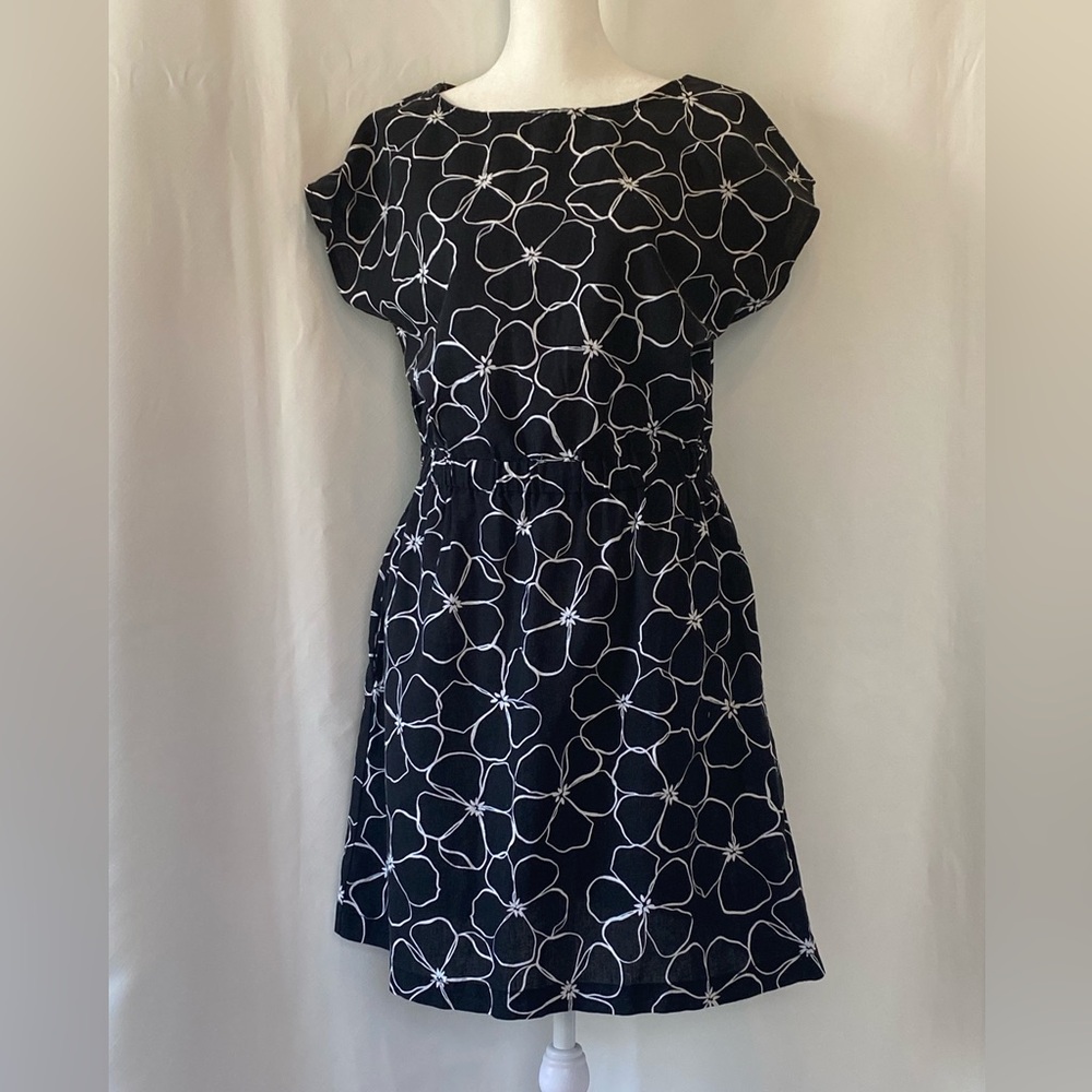 Joe Fresh Dark Cottagecore Linen Cotton Floral Sleeveless Mini Dress SM Neutral
